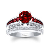 Lab Ruby Channel Set Wedding Ring Set