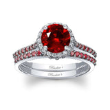Round Halo Lab Ruby Wedding Set
