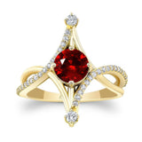 Unusual Round Lab Grown Ruby And Diamond Ring