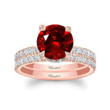 3 Carat Ruby And Diamond Halo Wedding Set