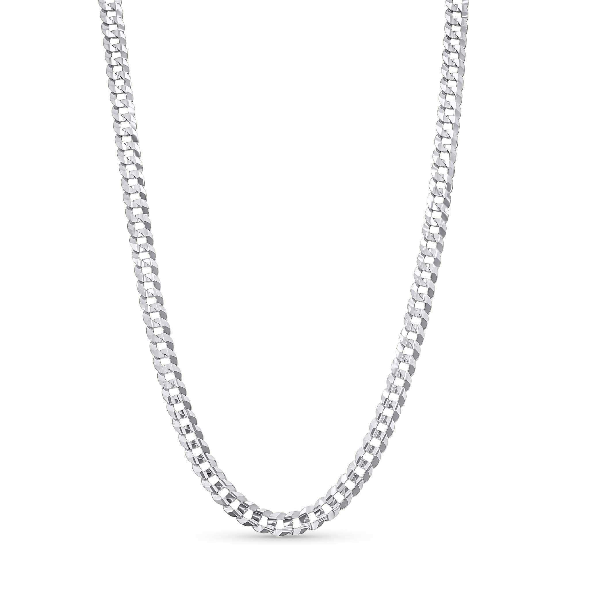 Curb Silver Chain showcasing durable and elegant silver links, perfect for layering or wearing alone.