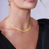 Vermeil Curb Chain elegantly displayed on a model's neck, showcasing its luxurious design and warm gold luster.