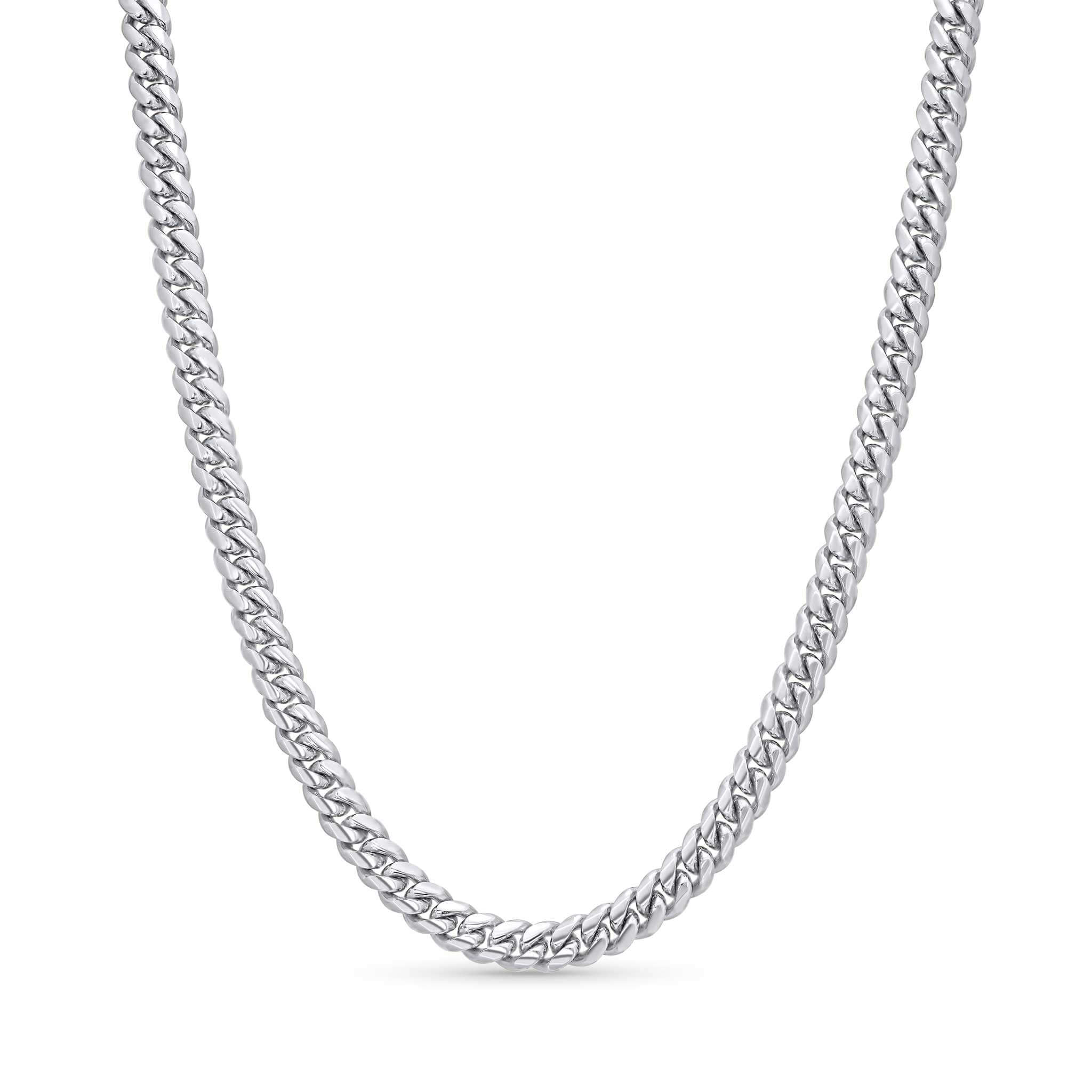 Men's Silver Miami Cuban Chain showcasing tightly interlocked links with a sleek silver finish.