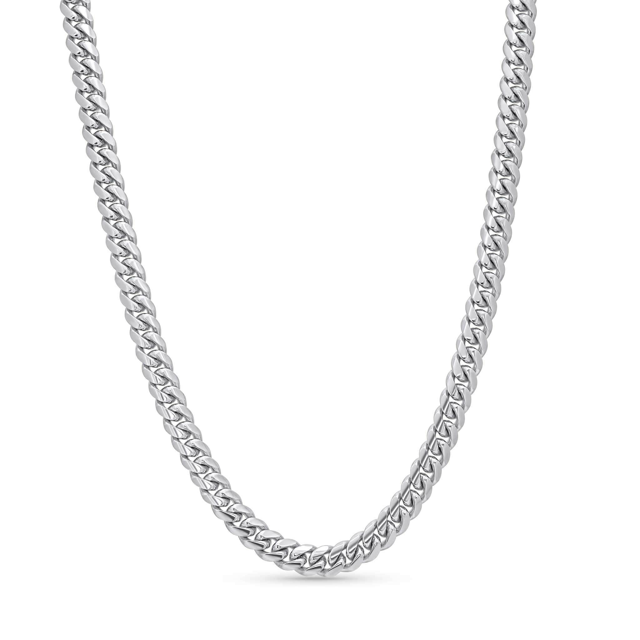 Men's Silver Miami Cuban Chain showcasing tightly interlocked links with a sleek silver finish for a polished look.