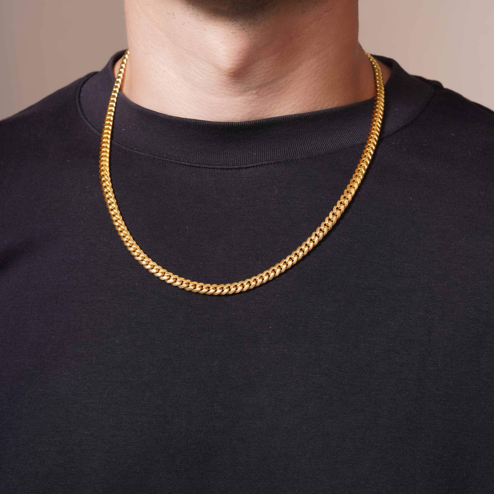 Men's Vermeil Miami Cuban Chain worn by a man, showcasing the luxurious 18k gold vermeil finish.