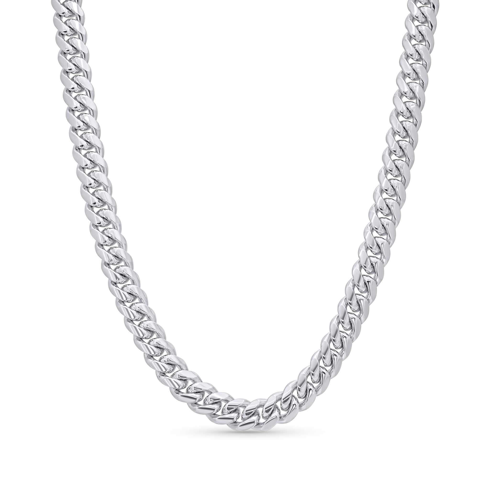 Men's Silver Miami Cuban Chain featuring tightly interlocked links with a sleek silver finish.