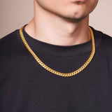 Men's Vermeil Miami Cuban Chain showcasing 18k gold vermeil on a male model's neck.