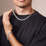 Men's Silver Miami Cuban Chain worn as a necklace and bracelet for stylish, versatile accessory options.