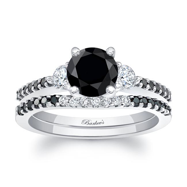 Barkev's 3 Stone Black Diamond Wedding Ring Set BC-7539SBK