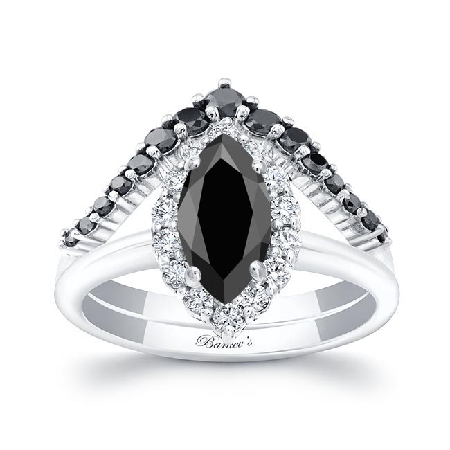 Barkev's Marquise Cut Black And White Diamond Wedding Set With Black Diamonds BC-8332SBK3
