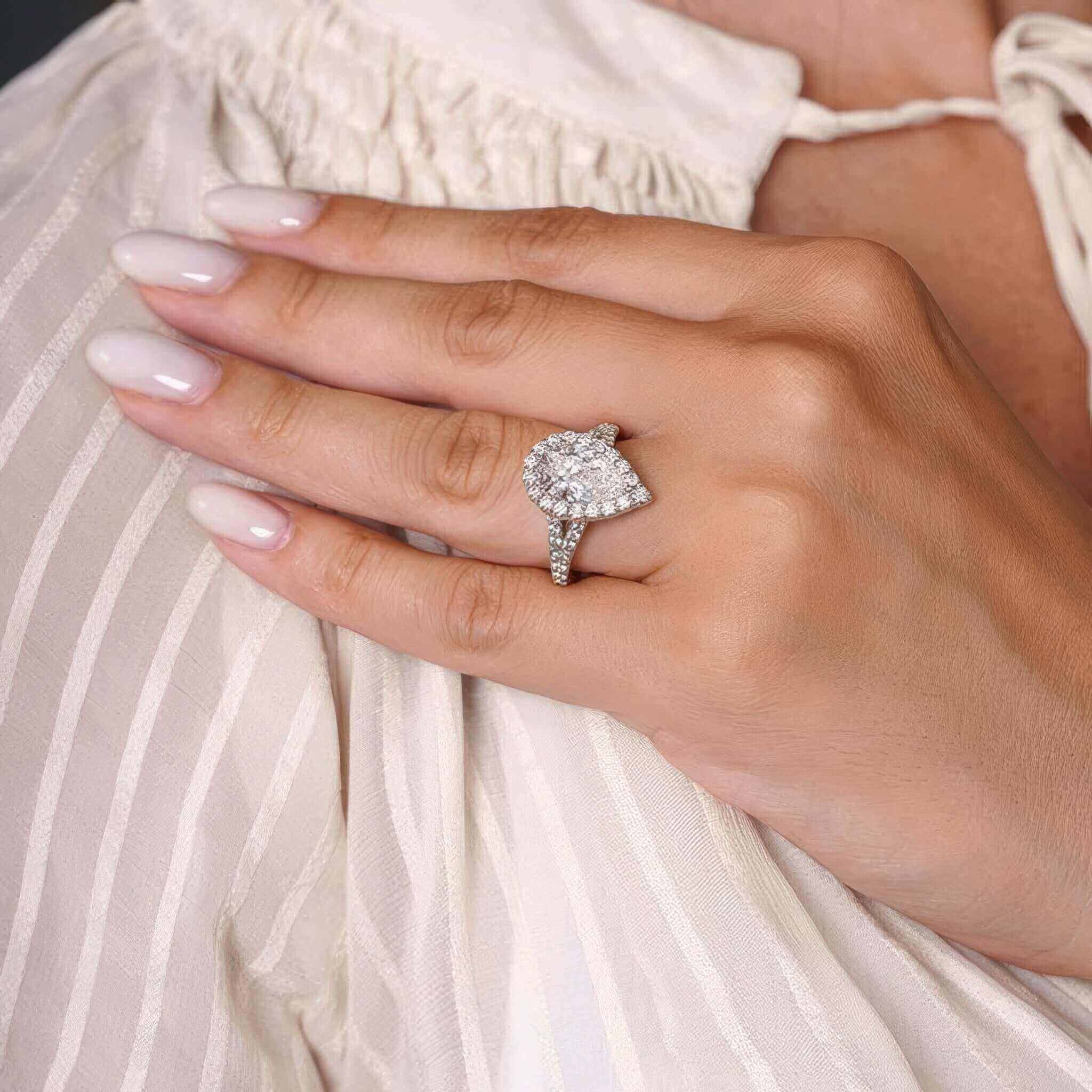 3 Carat Halo Pear Shape Diamond Ring SKU: 8364L