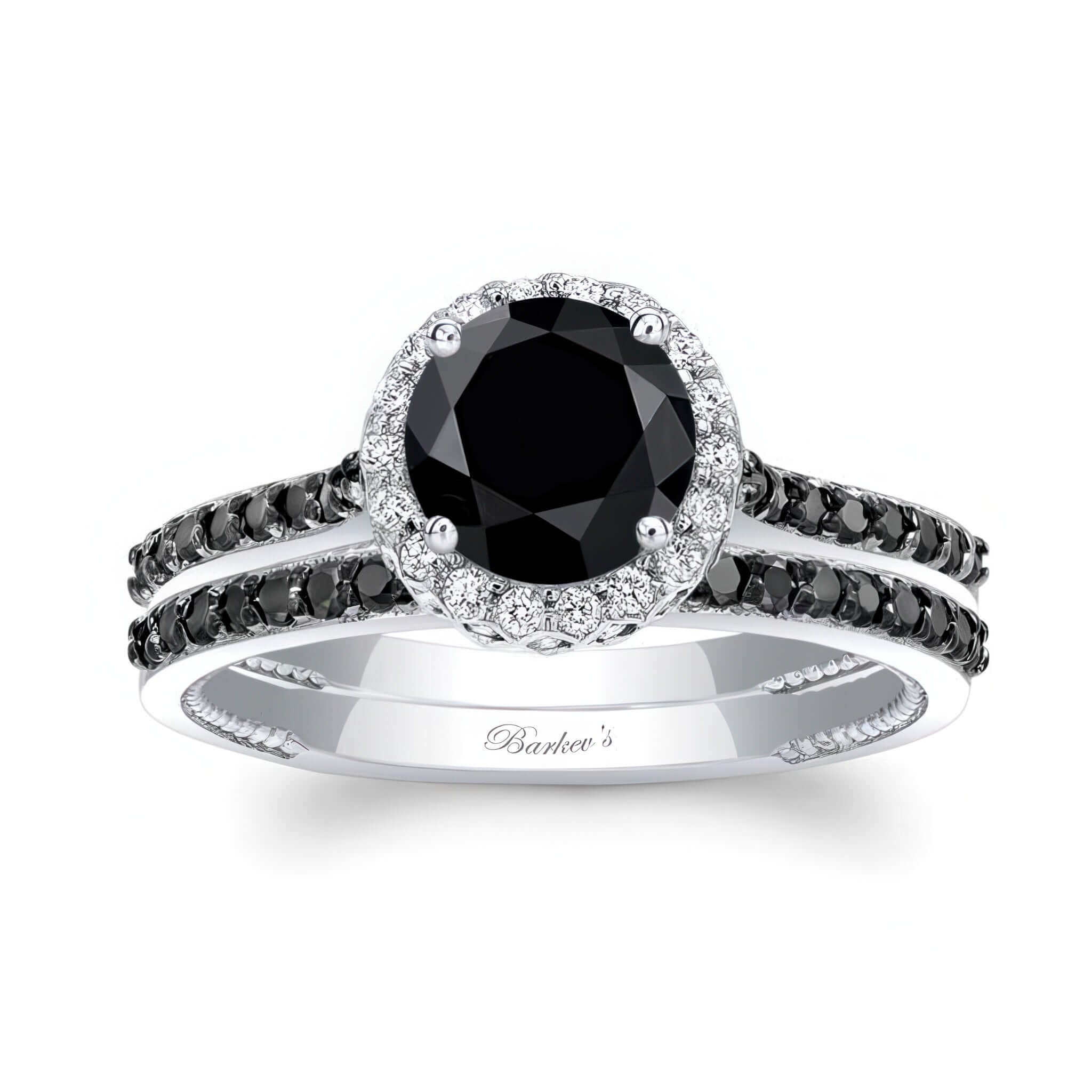 Round Halo Black Diamond Wedding Set SKU: BC-8216SBK