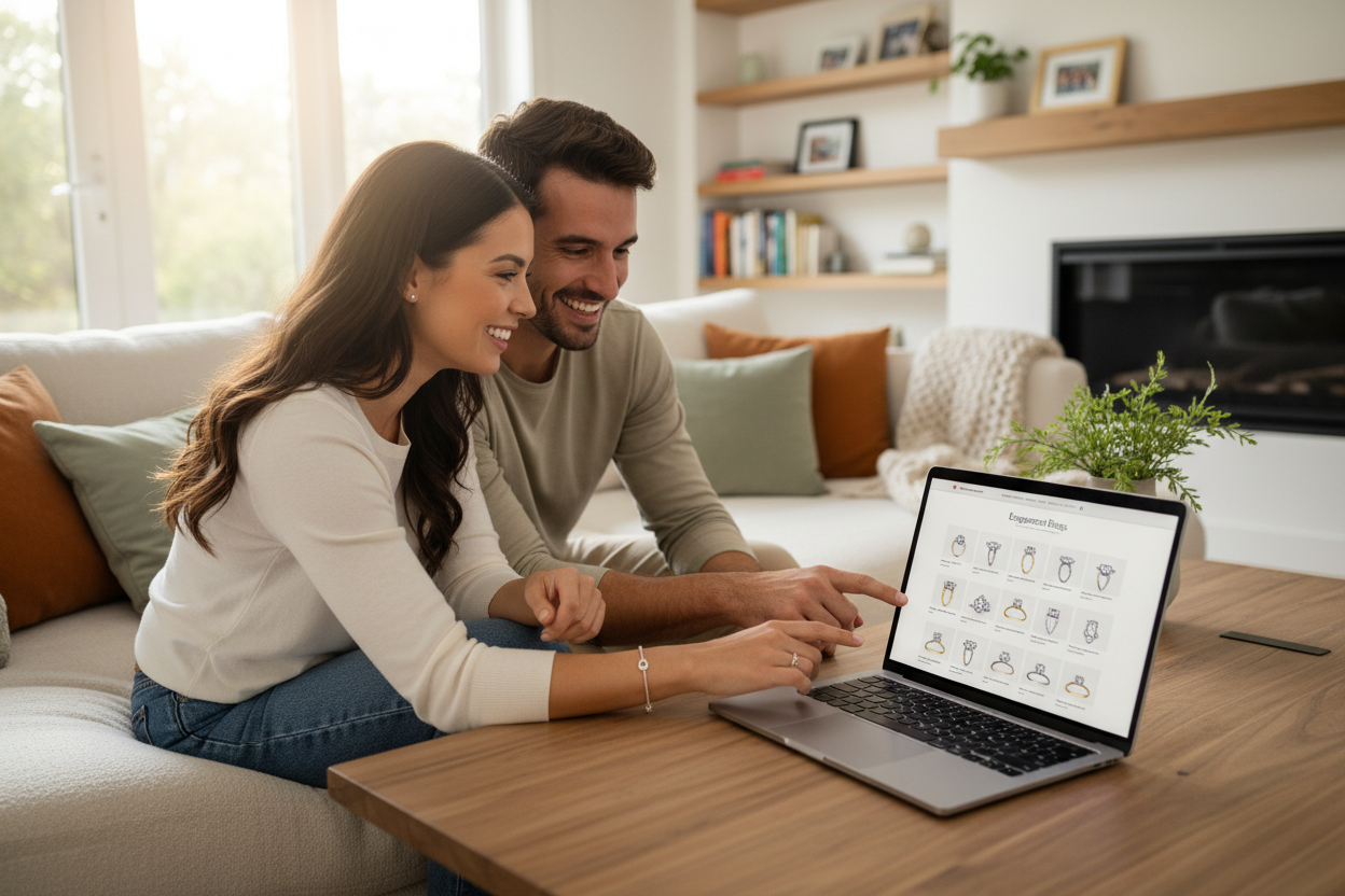 Couple shopping for an engagement ring online