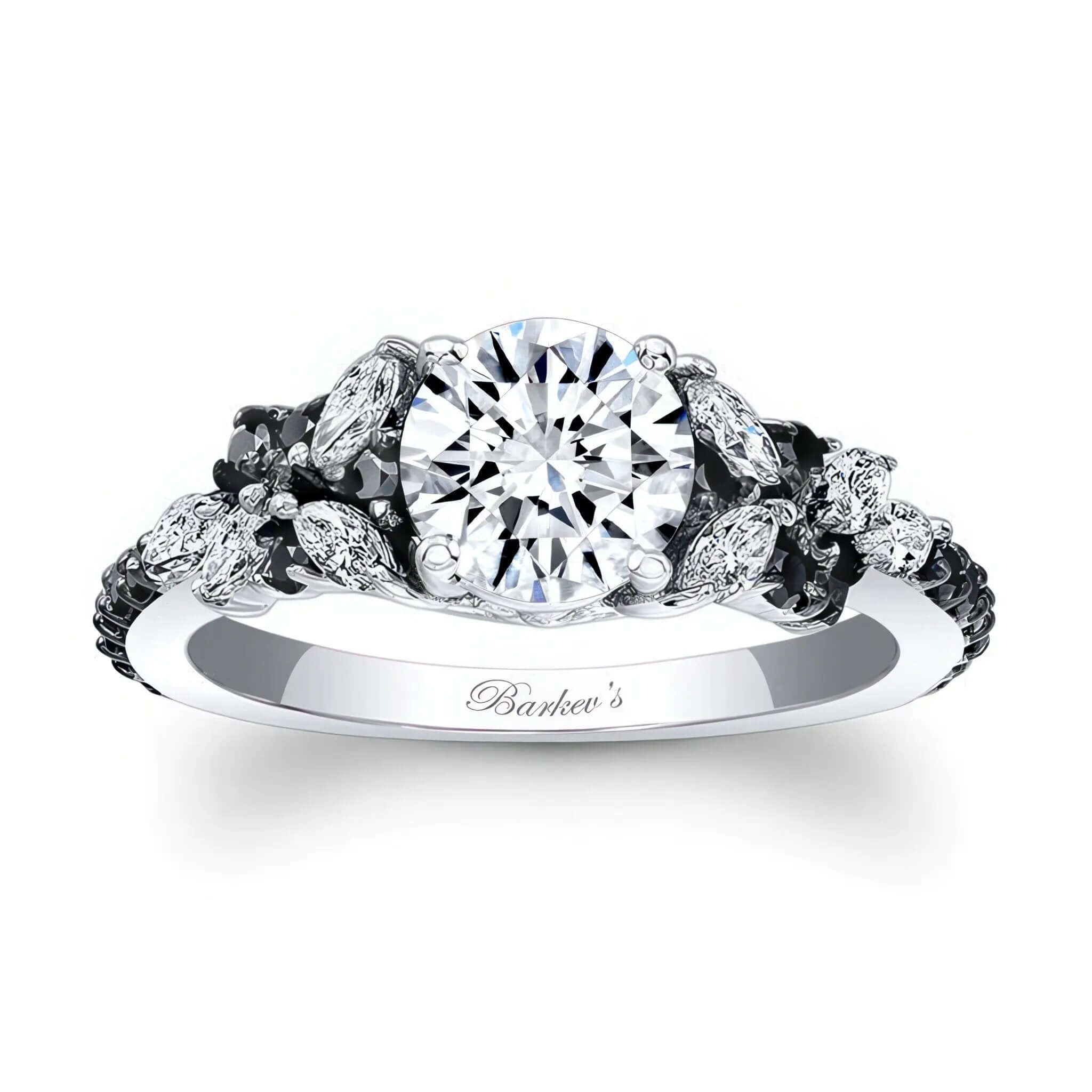 Round Vintage Black Diamond Accent Engagement Ring SKU: 7932LBK