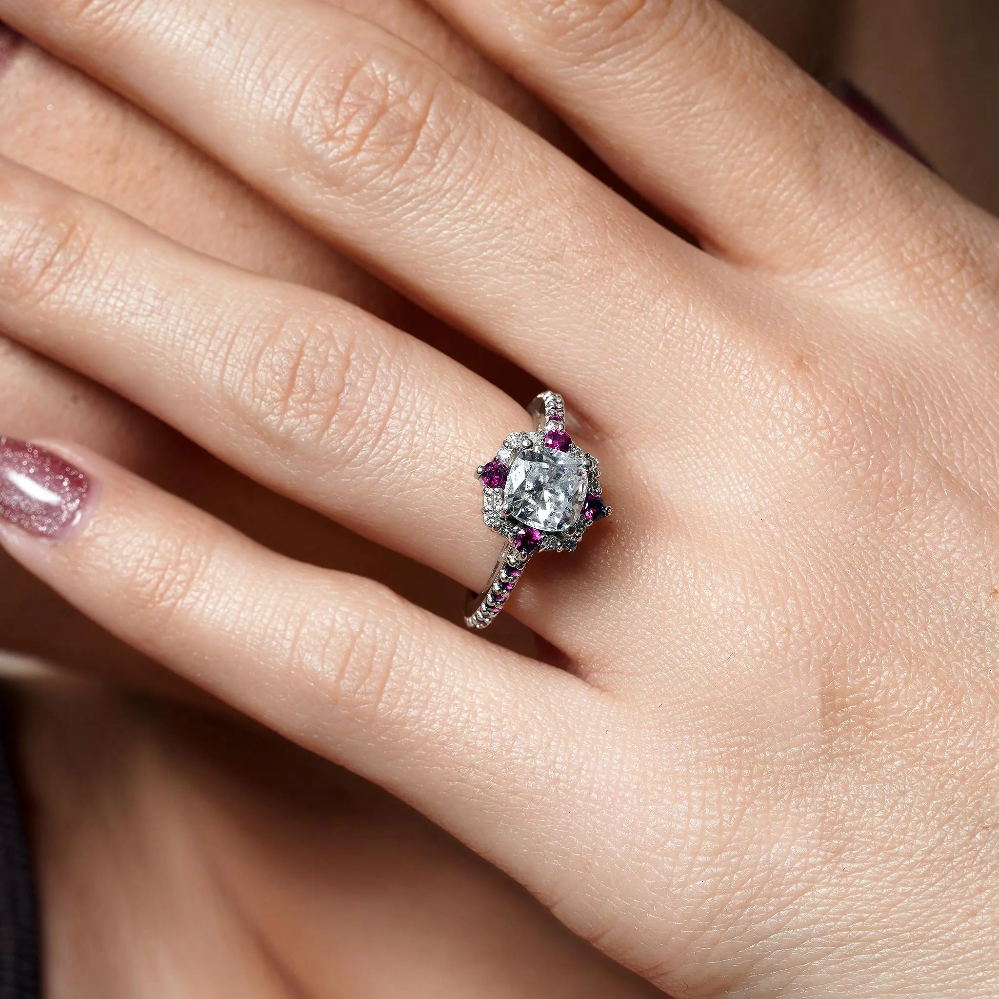 Diamond And Pink Sapphire Engagement Rings