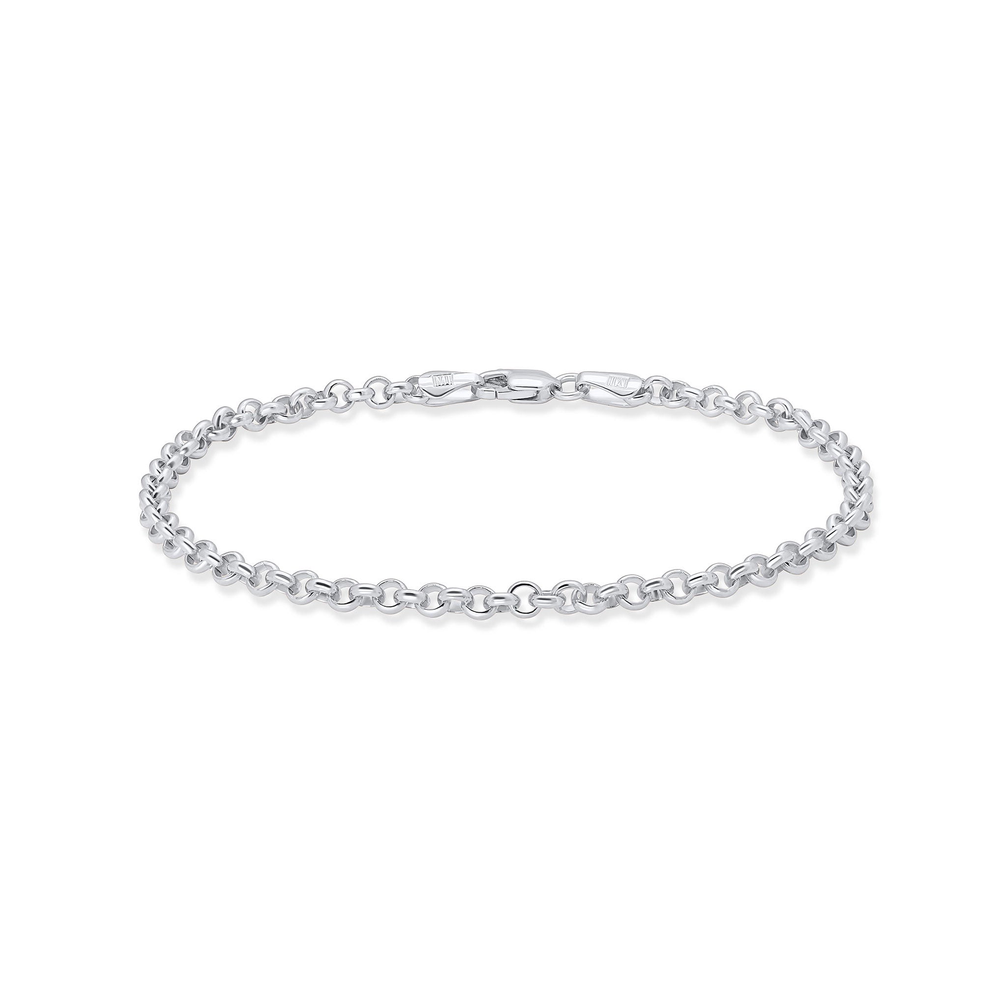 Silver Rolo Bracelet featuring interlocking circular links and a polished finish for versatile styling.