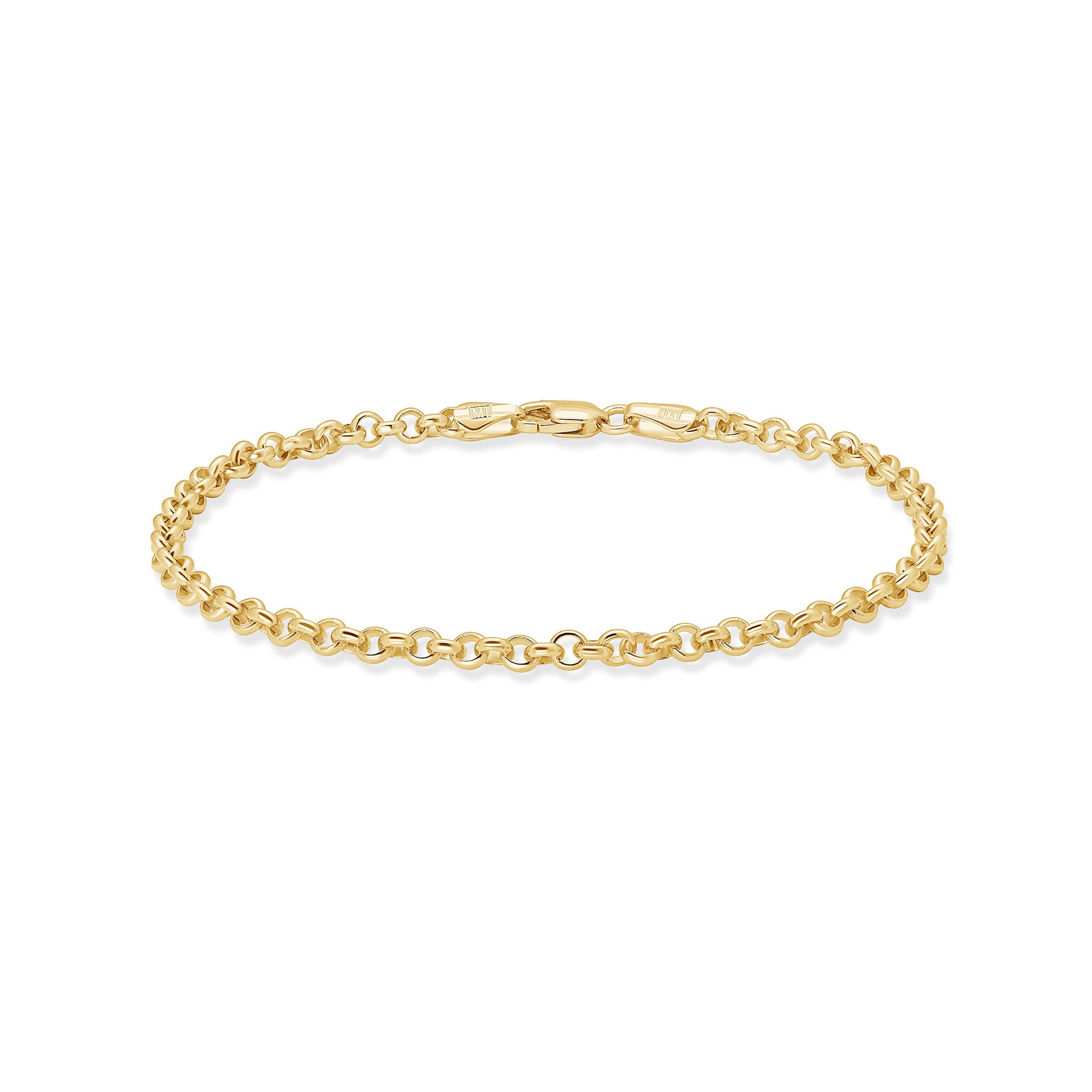 Vermeil Gold Rolo Bracelet featuring interlocking circular links and a luxurious gold finish.