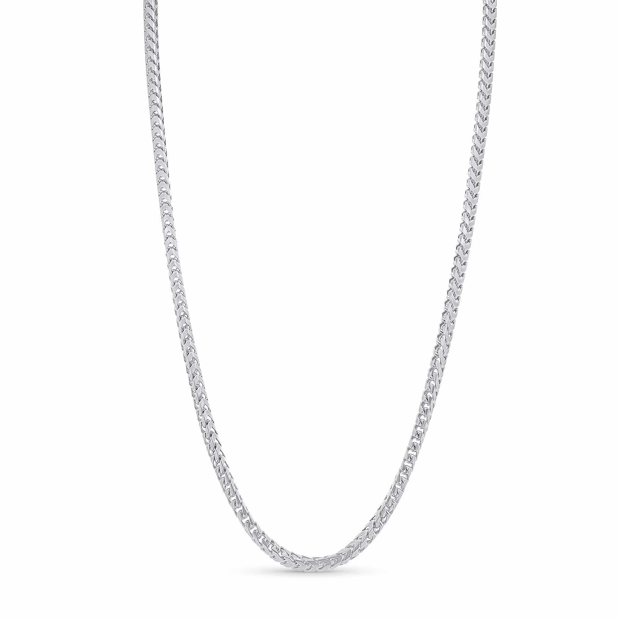 Men's Franco Silver Chain featuring interlocking square links and polished finish for everyday elegance.