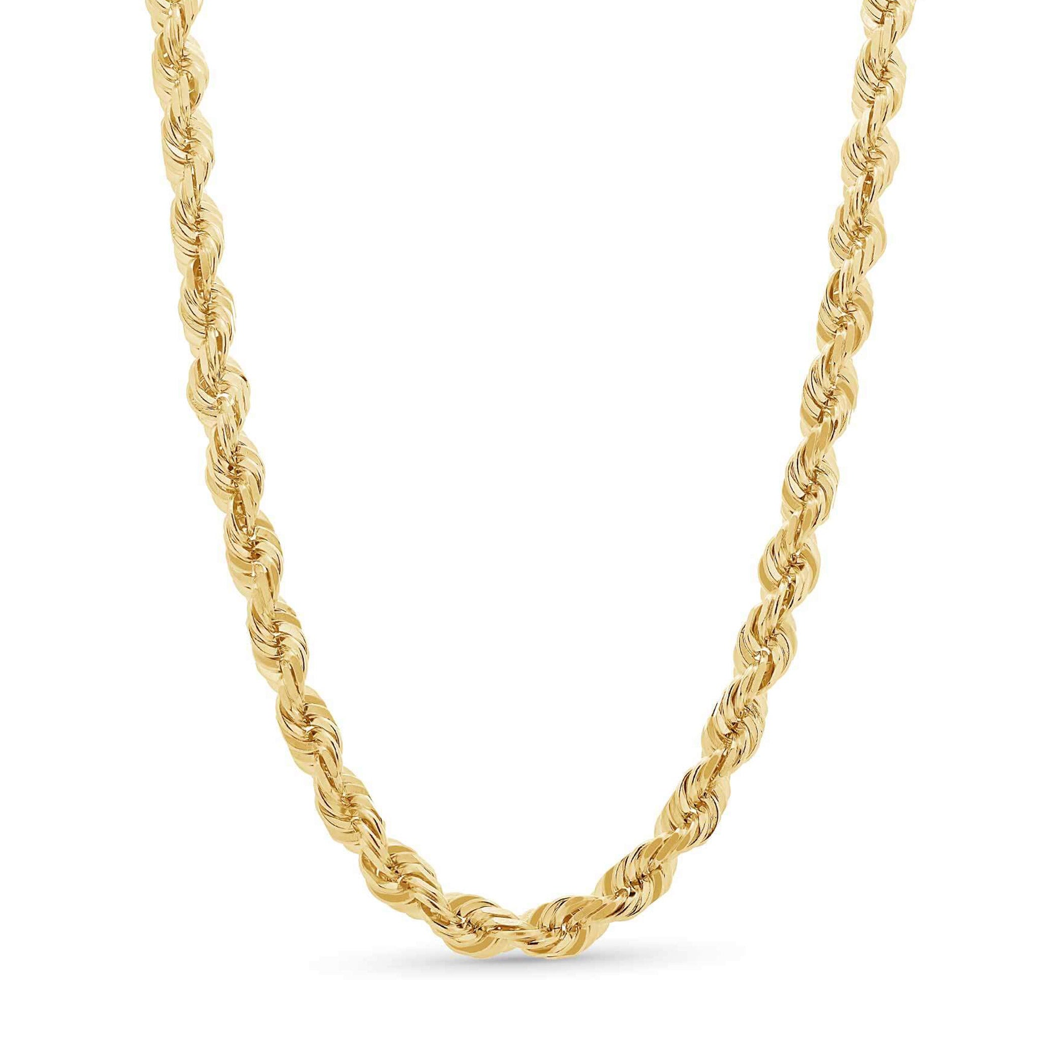 10mm Gold rope chain necklace on a white background