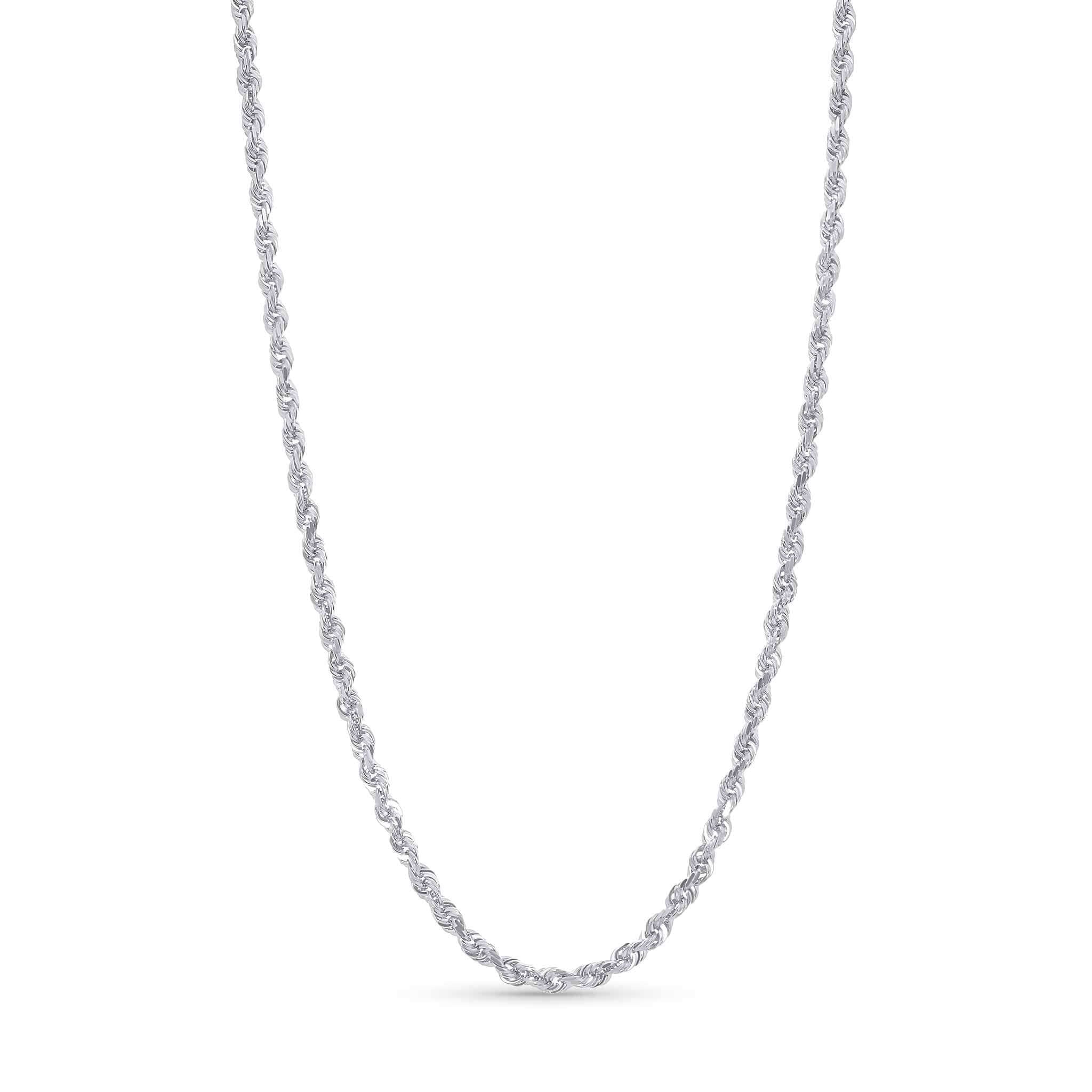 Sterling Silver Rope Chain Necklace featuring tightly twisted links for a textured and shiny finish.