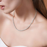 Sterling Silver Rope Chain Necklace worn by a model, showcasing its texture and shine.