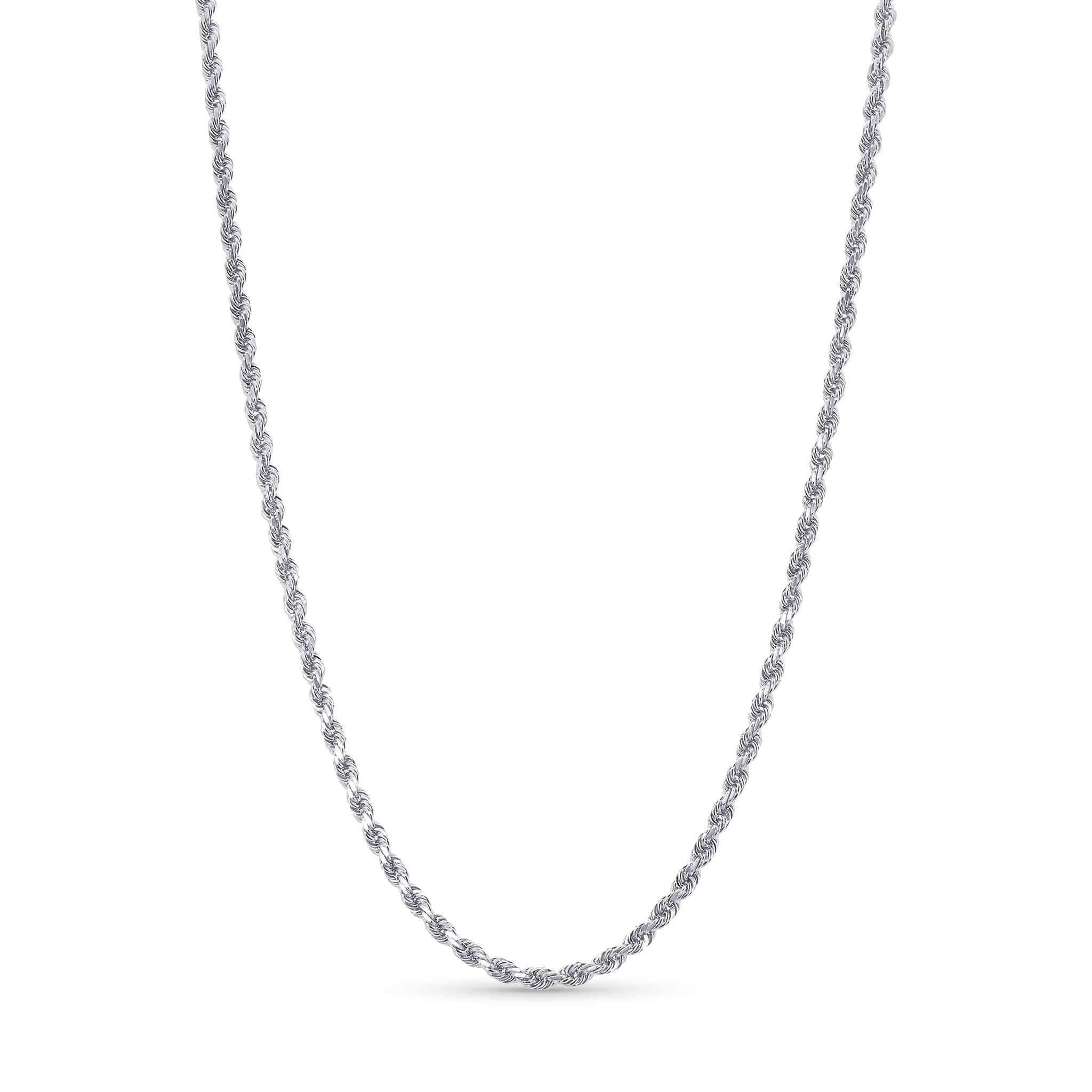 Sterling Silver Rope Chain Necklace showcasing tightly twisted links for a polished, dimensional finish.