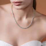 Sterling Silver Rope Chain Necklace worn by a model, showcasing its textured shine and elegant design.