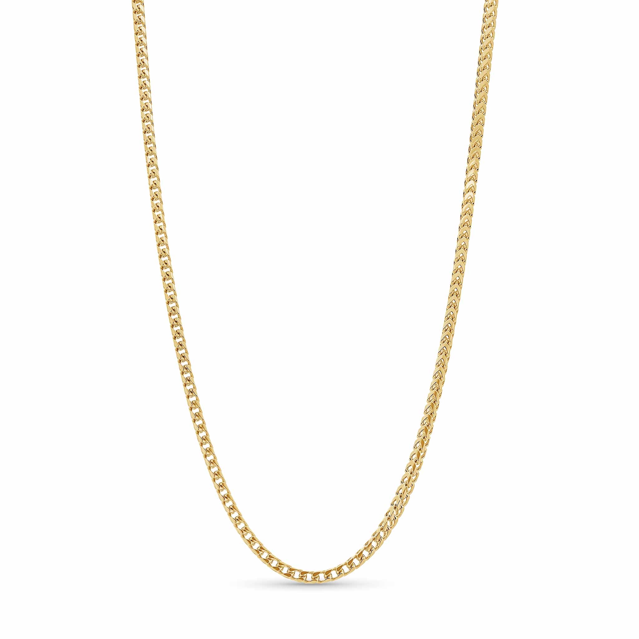 18K Gold Vermeil Franco Chain showcasing interlocking square links and elegant design.