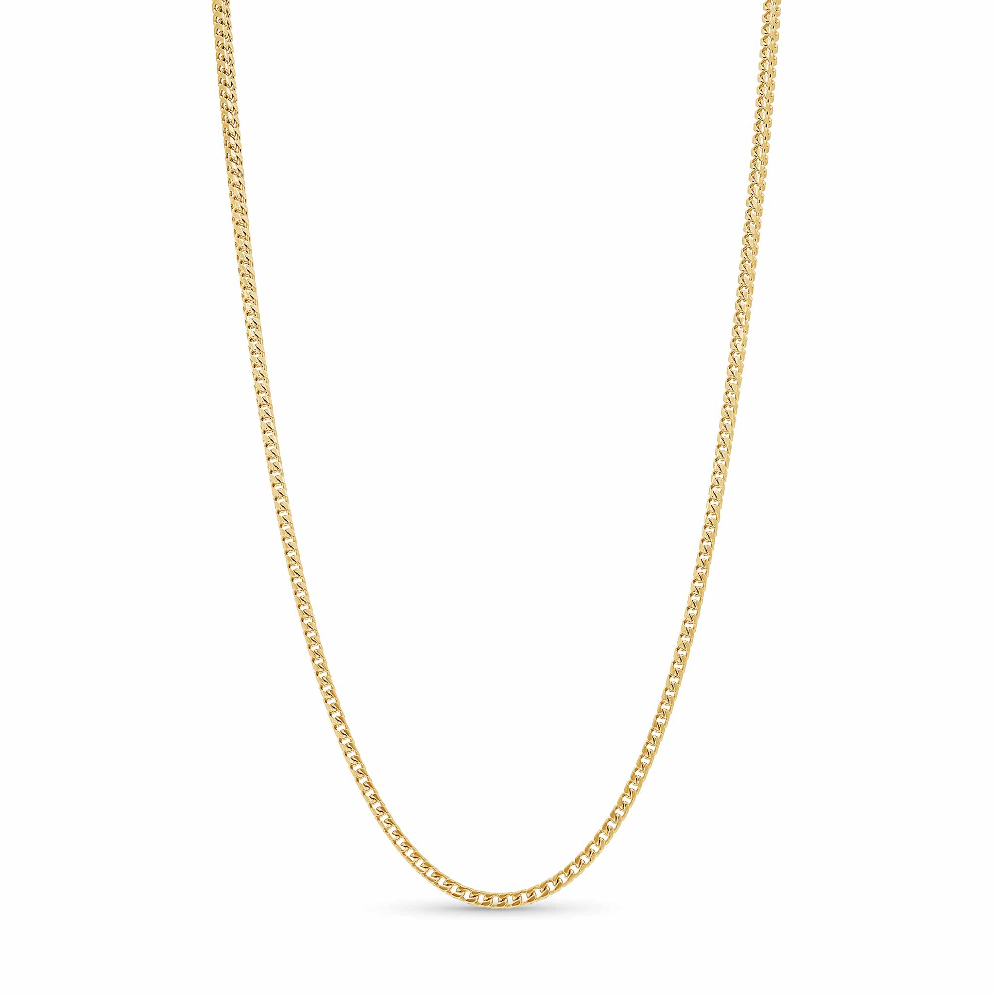 18K Gold Vermeil Franco Chain showcasing elegant craftsmanship and interlocking square links.
