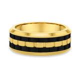 8mm Yellow Gold and Carbon Fiber Wedding Band with Textured Design