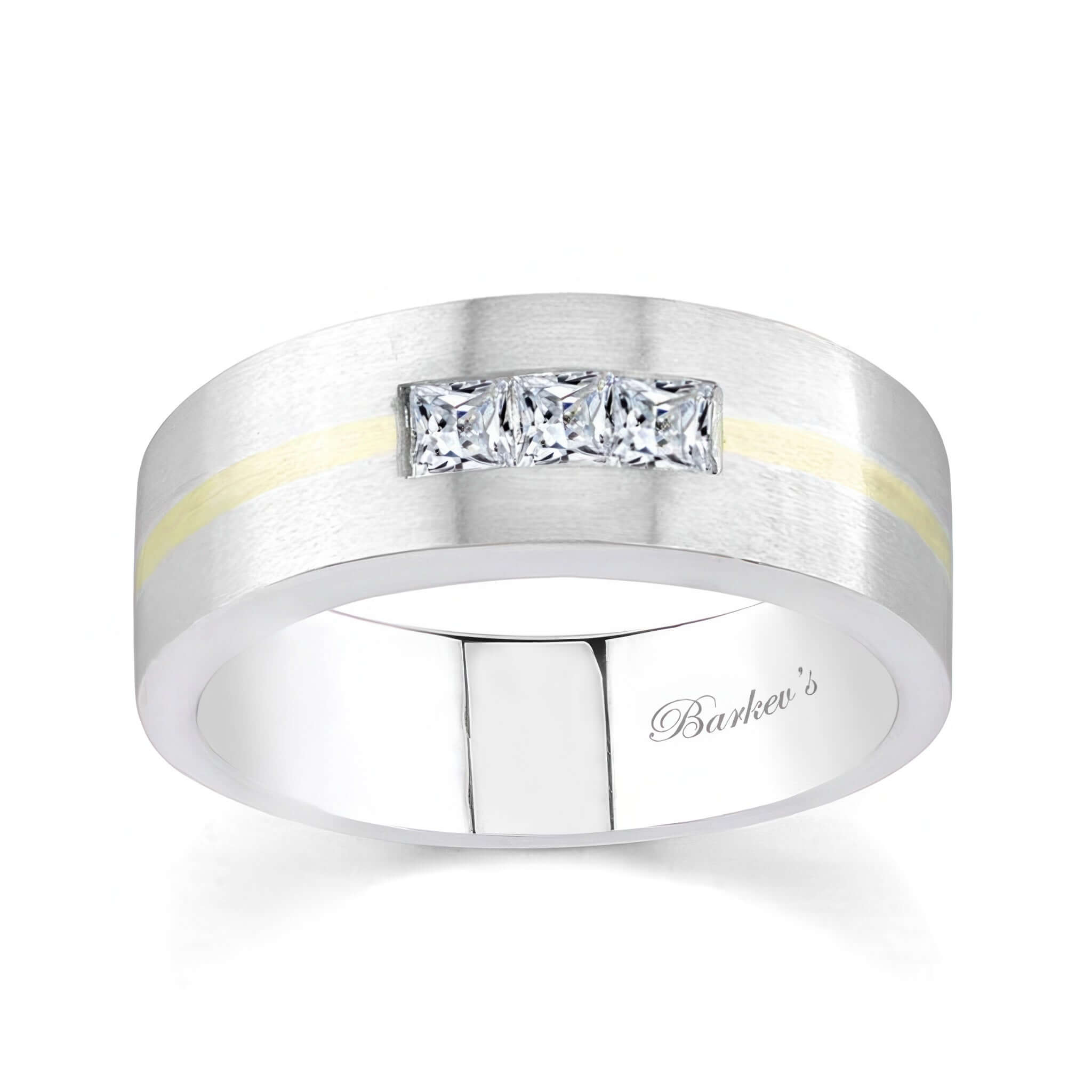 3 Stone Princess Cut Diamond Mens Wedding Band