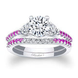 3 Stone Pink Sapphire Accent Wedding Ring Set