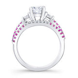 3 Stone Pink Sapphire Accent Wedding Ring Set