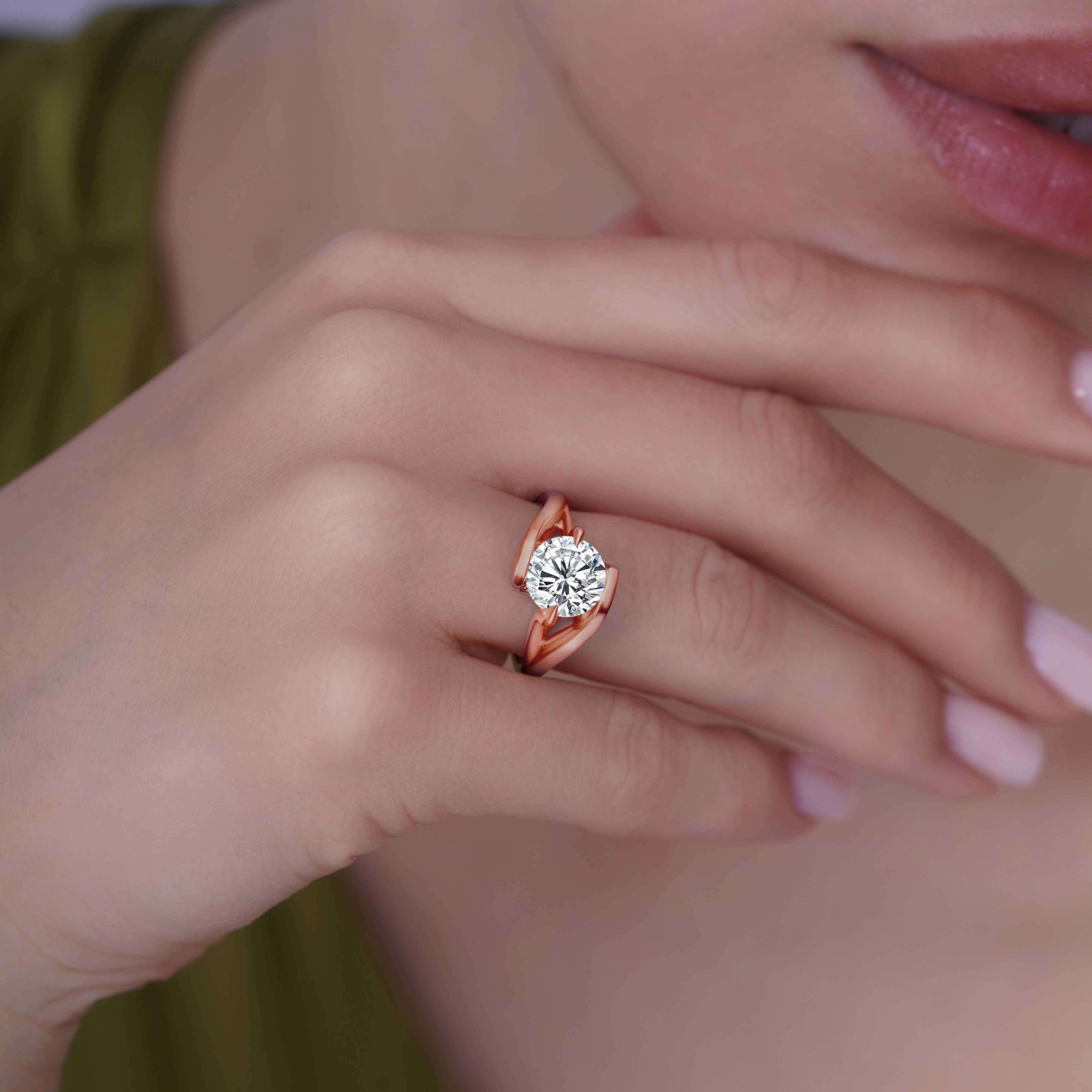 2 Carat Split Band Solitaire Lab Grown Diamond Engagement Ring worn on hand with elegant styling.