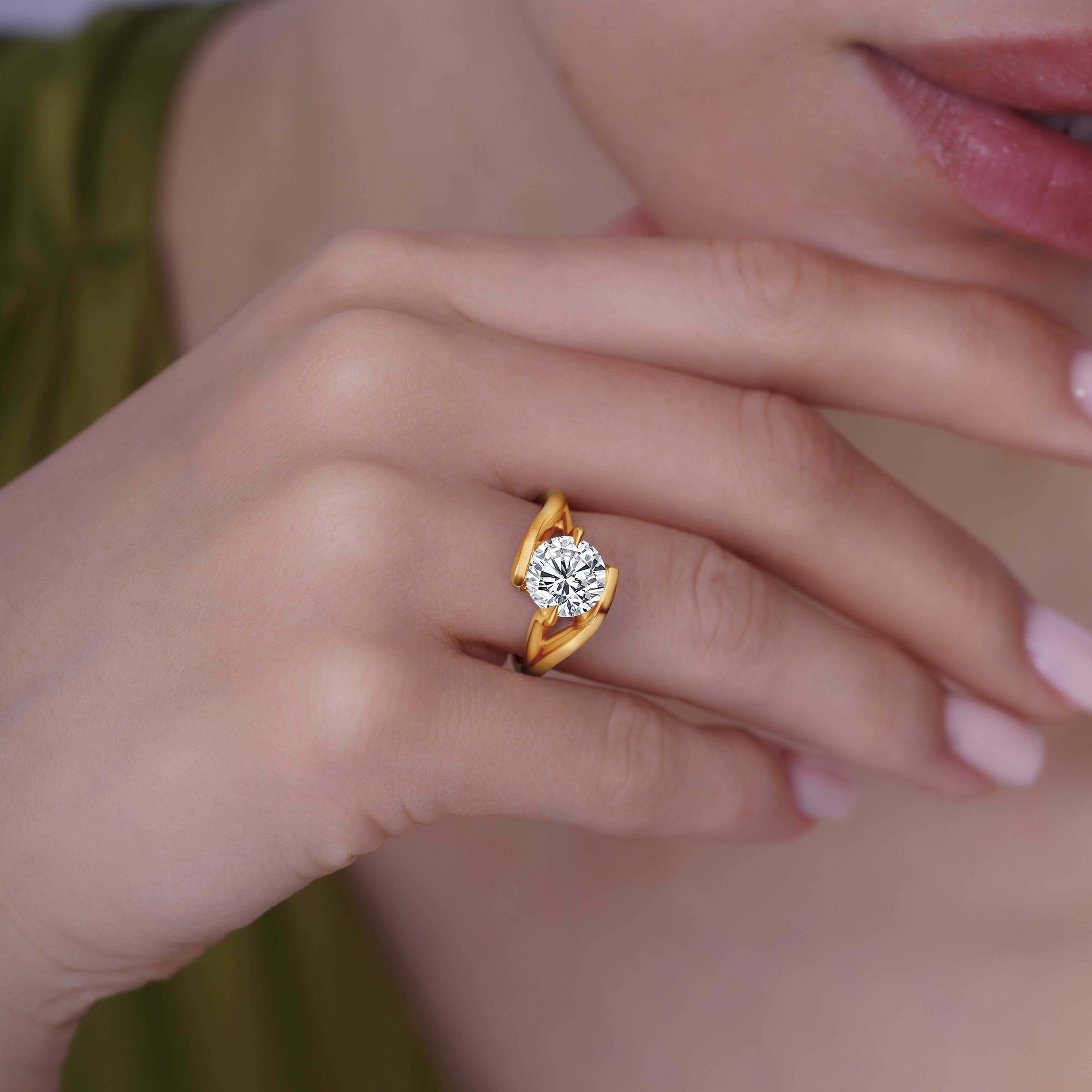 2 Carat Split Band Solitaire Lab Grown Diamond Engagement Ring worn on a hand, showcasing its elegant design and brilliance.
