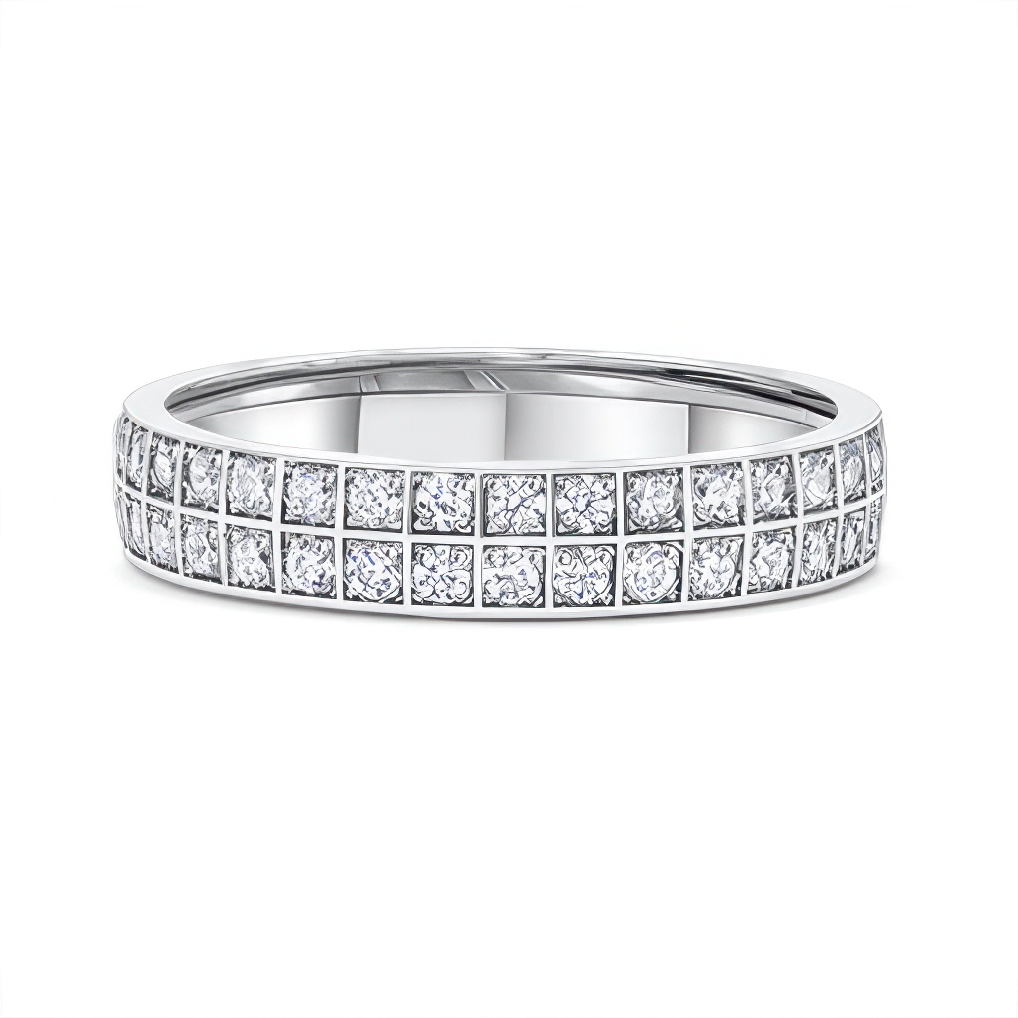 Two Row Channel Set Round Diamond Eternity Band