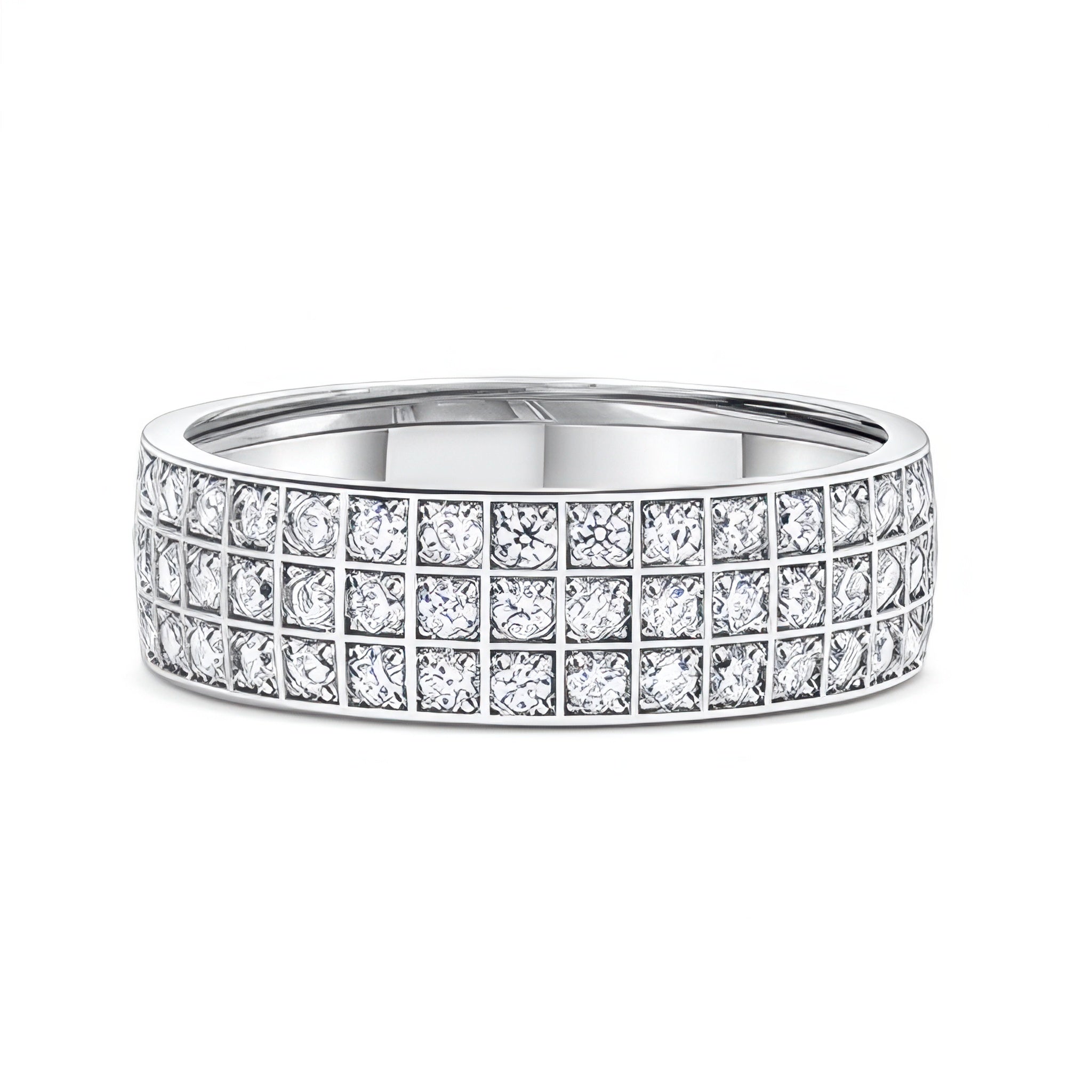 Three Row Channel Set Round Diamond Eternity Band