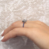 1 Carat Cushion Diamond Halo Engagement Ring With Blue Sapphires