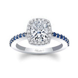 1 Carat Cushion Diamond Halo Engagement Ring With Blue Sapphires