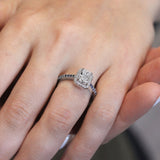 1 Carat Radiant Diamond Halo Engagement Ring With Blue Sapphires