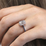 1 Carat Radiant Diamond Halo Engagement Ring With Blue Sapphires