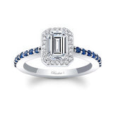 1 Carat Emerald Cut Diamond Halo Engagement Ring With Blue Sapphires