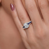 Unique Lab Diamond Engagement Ring With Blue Sapphire Accents