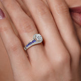 Unique Lab Diamond Engagement Ring With Blue Sapphire Accents