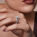 Unique Lab Diamond Engagement Ring With Blue Sapphire Accents