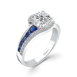 Unique Blue Sapphire Accent Engagement Ring