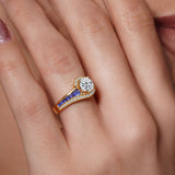 Unique Blue Sapphire Accent Engagement Ring