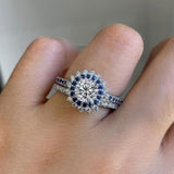 Moissanite Blue Sapphire Accent Sunflower Bridal Set