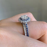 Moissanite Blue Sapphire Accent Sunflower Bridal Set