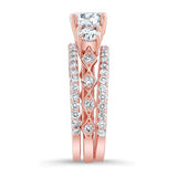 Vintage 3 Stone Diamond Ring Set With 2 Bands